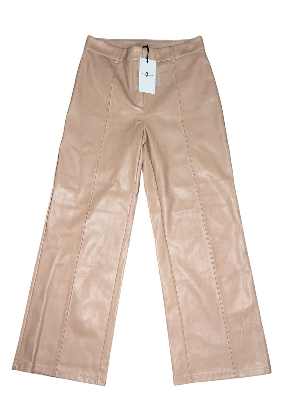 7 For All Mankind Beige Wide Leg Faux Leather Pants NWT Small Luxury